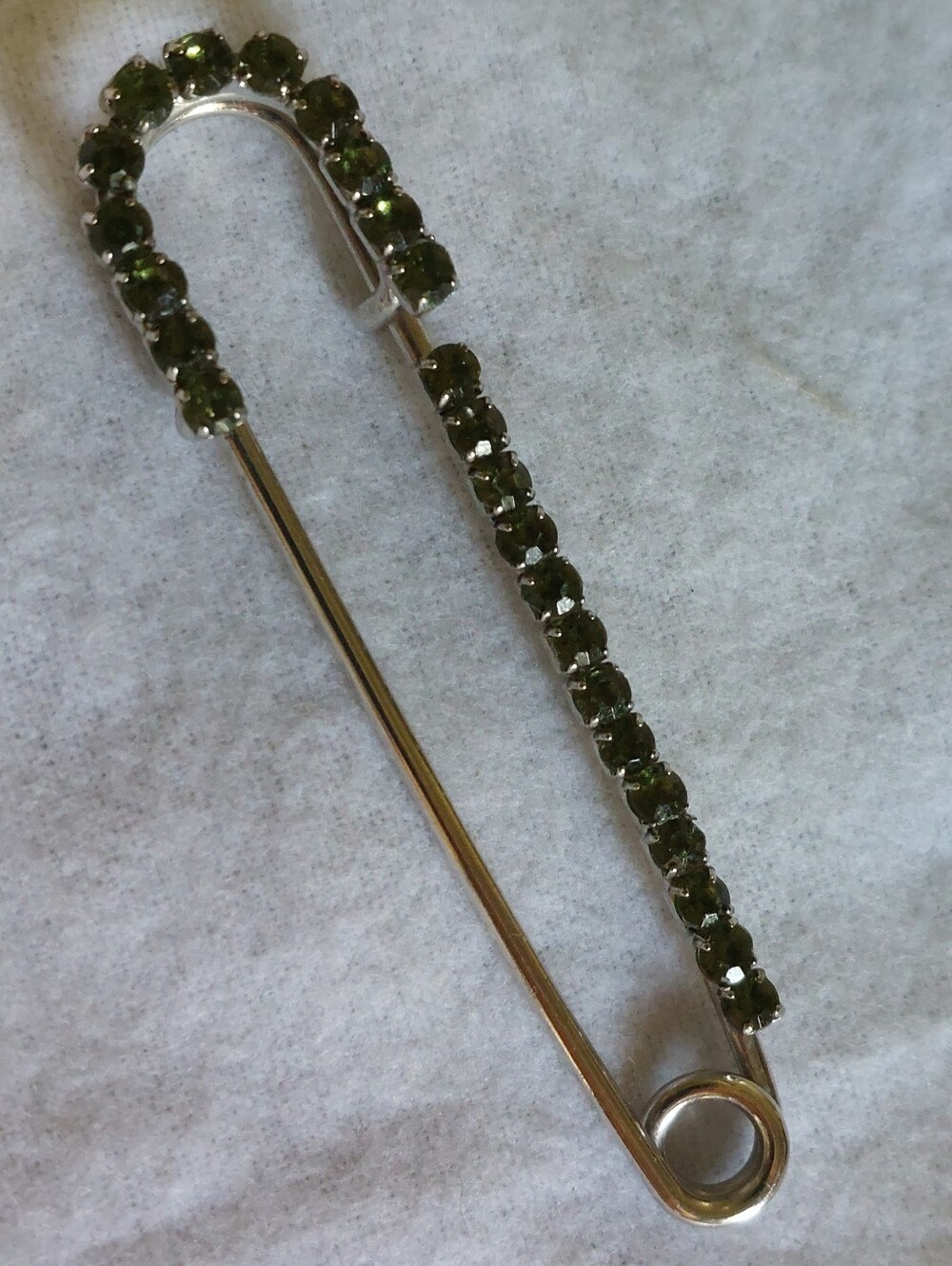 ​Vintage Green Rhinestone Safety Pin Brooch | 3" Statement Kilt Pin